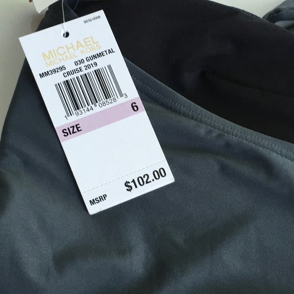 Michael Kors Gunmetal Dark Grey Halter Neck Tie One Piece Swimsuit NWT - Picture 9 of 9